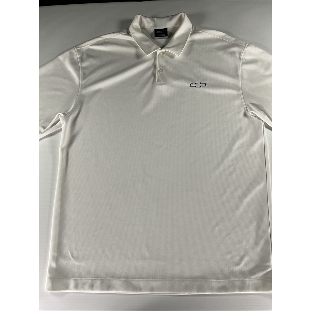 Nike Golf Fit Dry Polo Shirt Mens L White Textured Chevy Logo